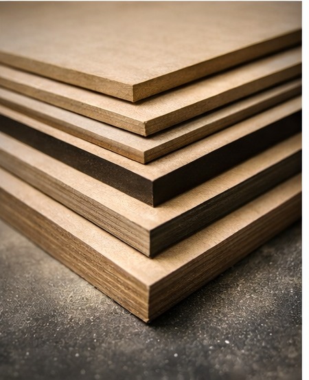 Stacked plywood and MDF boards