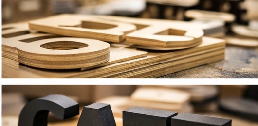 CNC cut letters on workbench